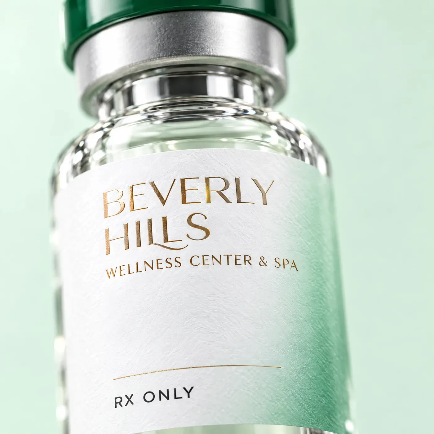 Close-up of a Beverly Hills Wellness Center vial label